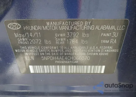 2012 Hyundai Elantra Gls from USA, damaged, VIN 5NPDH4AE4CH066070